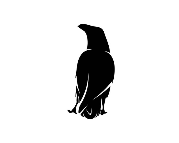 Plantilla de vector de logotipo de ave cuervo, silueta negra de un cuervo sobre un fondo aislado
 - Vector, imagen