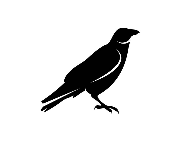 Plantilla de vector de logotipo de ave cuervo, silueta negra de un cuervo sobre un fondo aislado
 - Vector, imagen