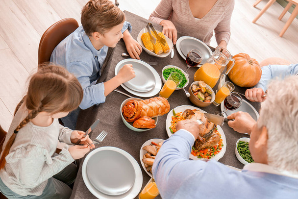 Family celebrating Thanksgiving Day at home - Photo, Image