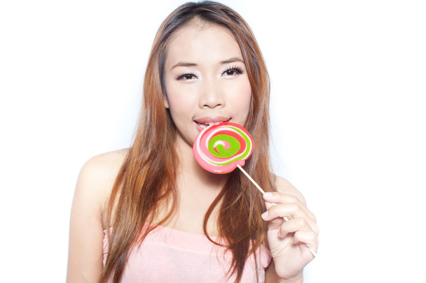 Woman with lollipop - Zdjęcie, obraz