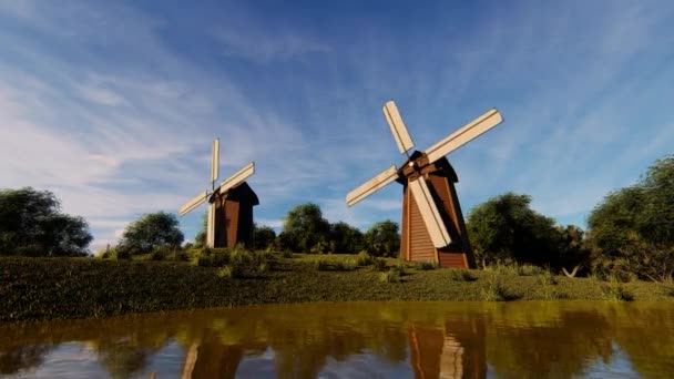 Bild der Mühlen am See 3D-Illustration - Filmmaterial, Video