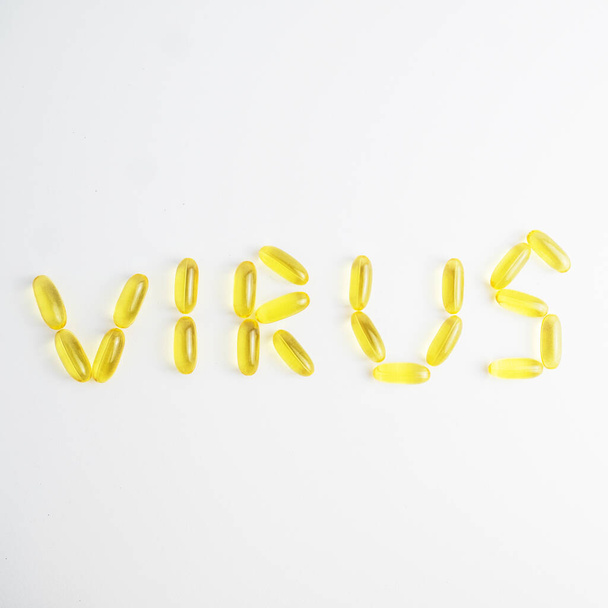 Virus woord op een witte achtergrond. Sluitingsdatum - Foto, afbeelding