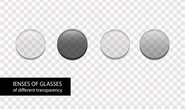 γυάλινοι φακοί διαφορετικής διαφάνειας, ρεαλιστικό γυαλί σε διαφανές φόντο - Διάνυσμα, εικόνα