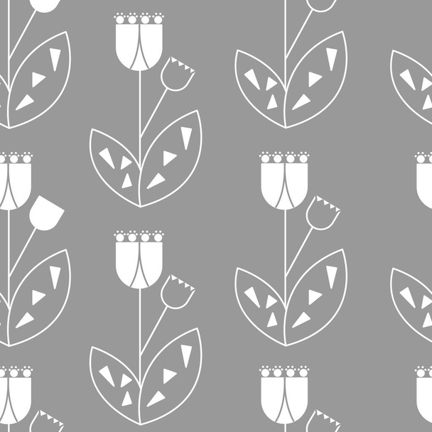 White flowers on gray background vector illustration. Seamless pattern. - Вектор,изображение