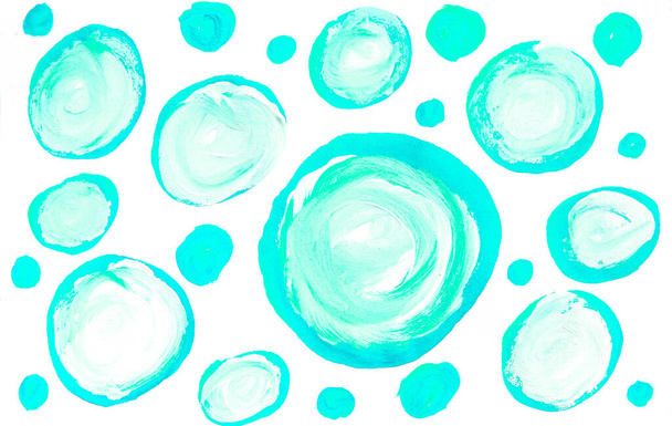 Aranyos akvarell rajz kézzel fehér-menta körök golyók buborékok különböző méretű fehér alapon. - Fotó, kép