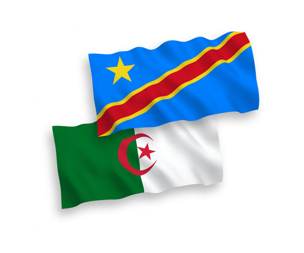 Nationale vector weefsel golf vlaggen van Algerije en de Democratische Republiek Congo geïsoleerd op witte achtergrond. 1 tot 2 proporties. - Vector, afbeelding