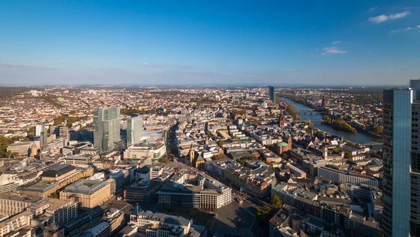 Aerial panorama cityscape with downtown Frankfurt am Main, Germany looking in eastern direction - Photo, image