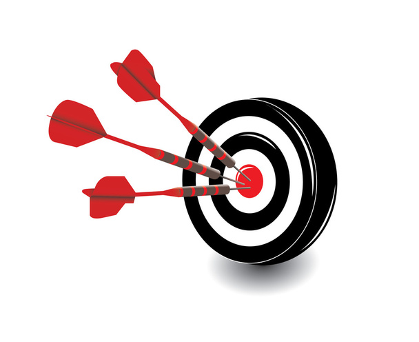 Black Dartboard with red darts Hitting A Target - Vector, Image