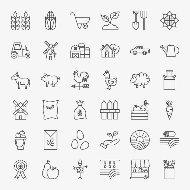 Iconen voor landbouwlijnen - Vector, afbeelding