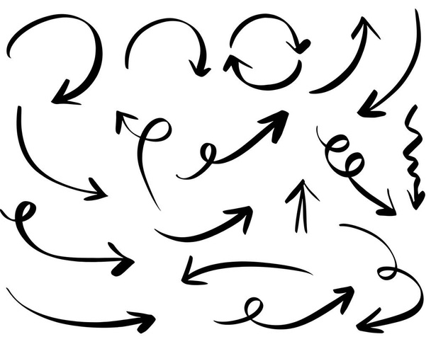 Conjunto de setas vetoriais desenhadas à mão doodle no fundo branco.ilustração vetorial elemento design
. - Vetor, Imagem