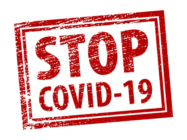 STOP COVID-19 grunge rubber rectangle stamp on white background.   Red vector rectangle textured seal stamp with STOP COVID-19 text inside rectangle.  Stock vector. EPS10. - Vector, afbeelding