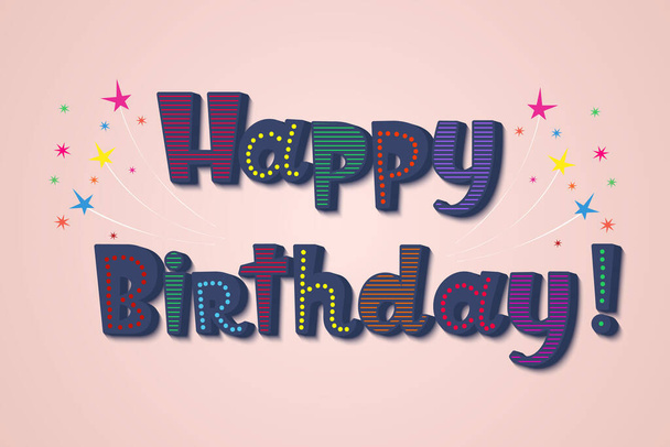 Hand drawn lettering - Happy birthday. Funky child handwritten calligraphy. Vector illustration. Happy Birthday card for children. Joyfull and colorful for cards, invitations, prints etc - Вектор,изображение