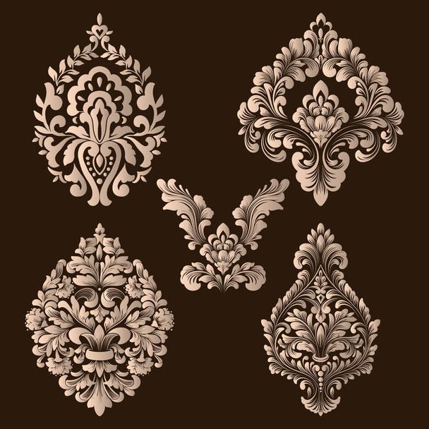 Vector set of damask ornamental elements. Elegant floral abstract elements for design. Perfect for invitations, cards etc - Wektor, obraz