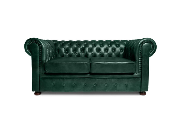 leather chester green sofa isolated on white - Foto, imagen