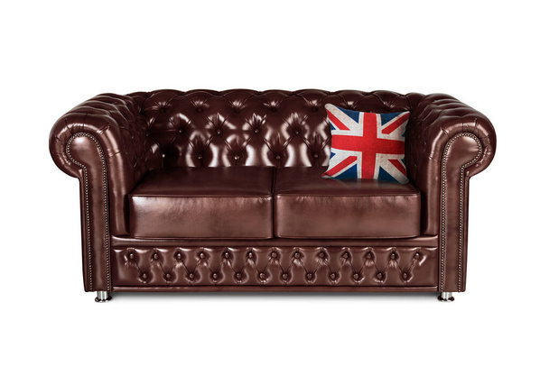 leather chester brown sofa isolated on white - Foto, imagen