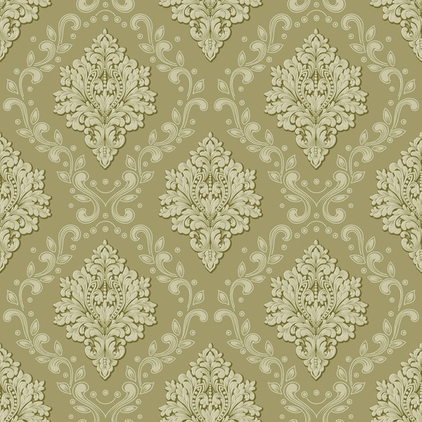 Vector volumetric damask seamless pattern background. Elegant luxury embossed texture for wallpapers, backgrounds and page fill. 3D elements with shadows and highlights - Vector, Image