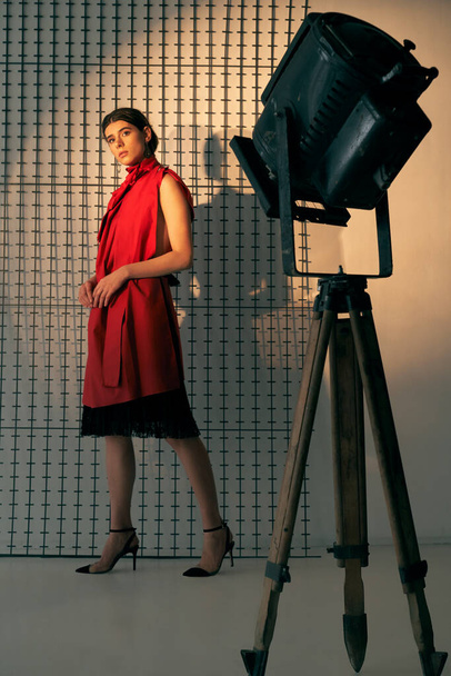 Lady in red posing in studio. - Foto, Bild