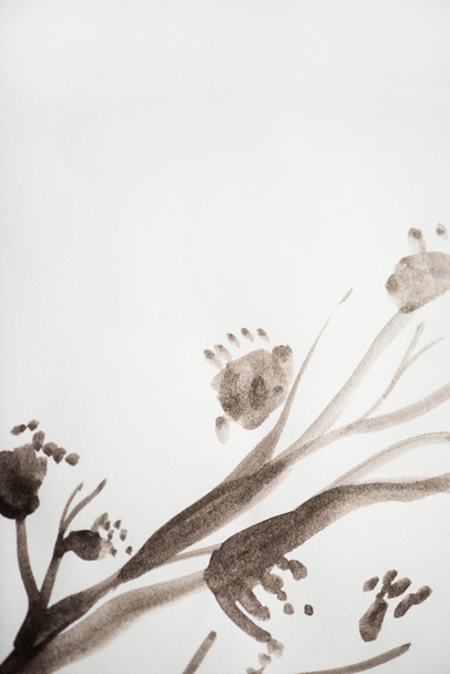 Pintura japonesa con planta sobre fondo blanco
 - Foto, Imagen