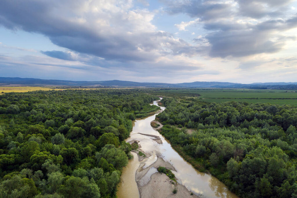 Aerial drone photo through majestic river Dnister - Фото, изображение