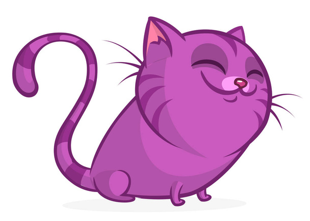 Cartoon pretty purple fat cat. Fat striped cat illustration isolated - Vektör, Görsel