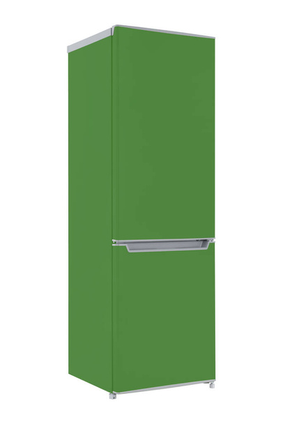 Nouveau réfrigérateur vert isolé sur fond blanc. Cuisine moderne et électroménagers majeurs
 - Photo, image