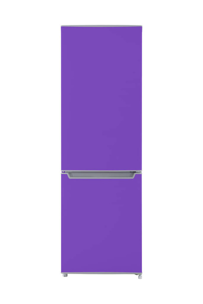 Nieuwe paarse koelkast geïsoleerd op witte achtergrond. Moderne keuken en huishoudelijke apparaten - Foto, afbeelding