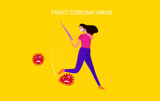 vector illustration fight covid-19 corona virus - Vector, Image