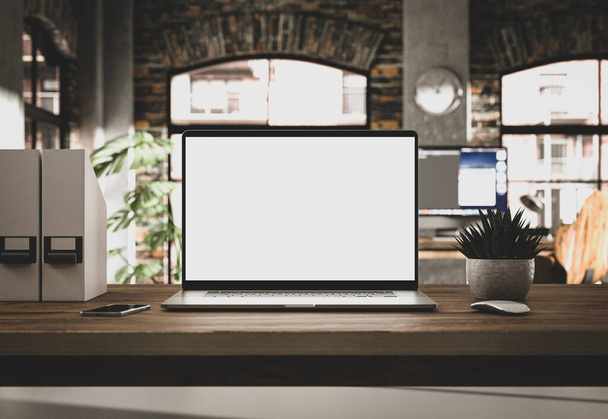 Modern laptop with blank screen on table - Фото, зображення