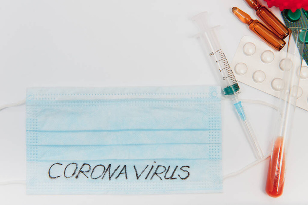 2019 Novel Coronavirus. 2019-nCoV. Wuhan, China 2Novel coronavirus - 2019-nCoV. The inscription medical protective mask Coronavirus. Chinese coronavirus outbreak. MERS-Cov middle East respiratory syndrome coronavirus. - Photo, Image