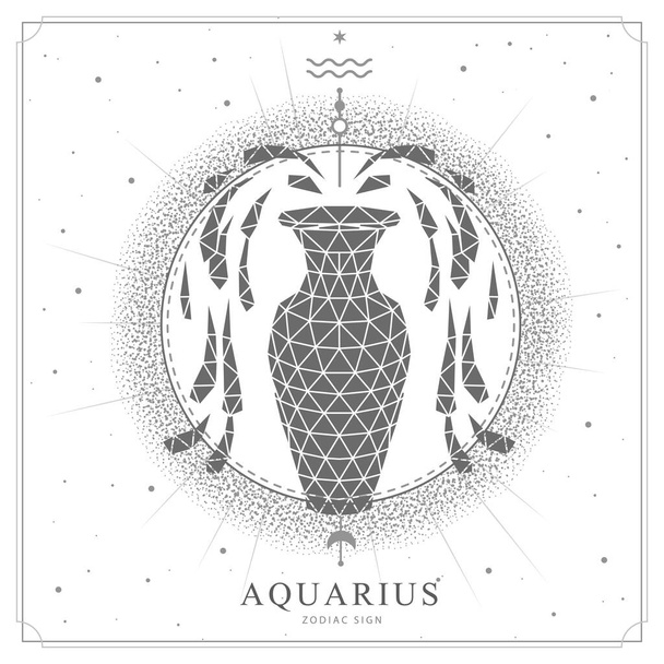 Modern magic witchcraft card with polygon astrology Aquarius zodiac sign. Polygonal water jug illustration - Вектор, зображення