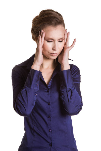 Beautiful woman having a headache on a white background - Фото, зображення