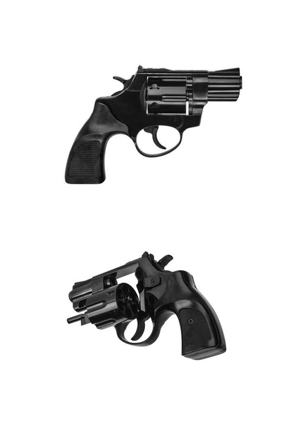 Small black gun revolver isolate on white background. Pocket pistol for self-defense. Ladies' revolver. Spy Weapon. - Foto, imagen