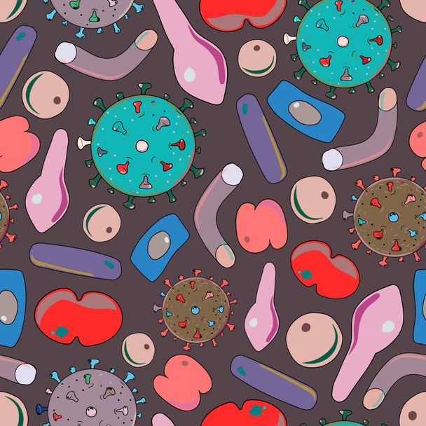 Bacteriën virus en kiemen micro-organismen cellen groene inversie naadloze patroon vector illustratie - Vector, afbeelding