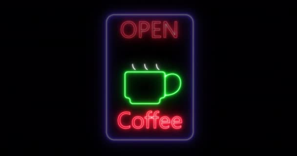 Insegna al neon banner bar caffè su sfondo nero. - Filmati, video