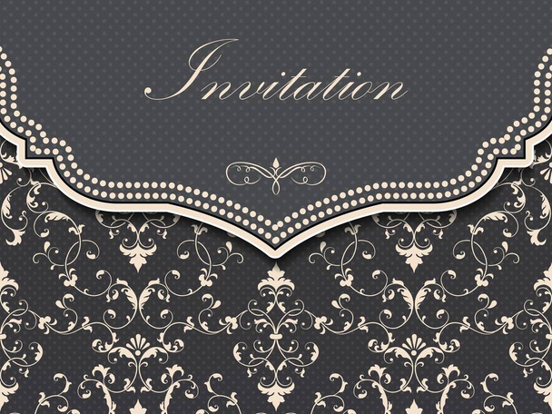 Wedding invitation and announcement card with vintage background artwork. Elegant ornate damask background. Elegant floral abstract ornament. Design template. - Vektör, Görsel