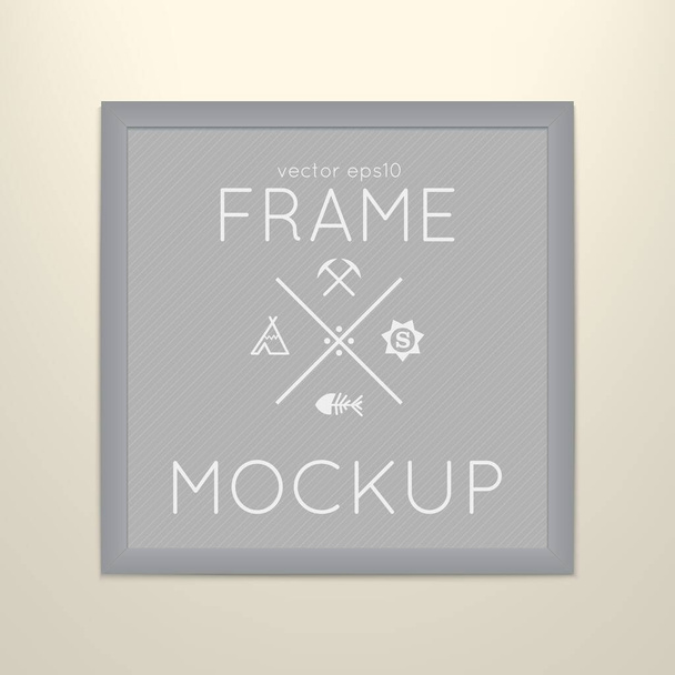 Vector template of square frame with poster, placed in interior. Mockup for your posters or photos. Grey style. - Vector, Imagen