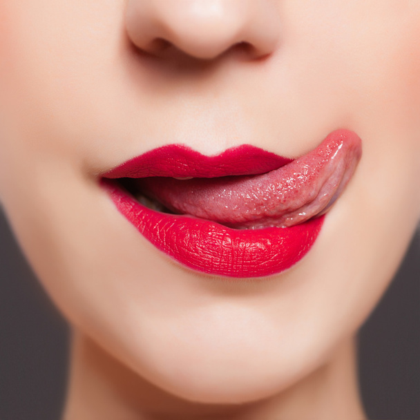 Red lips, close-up portrait - Zdjęcie, obraz