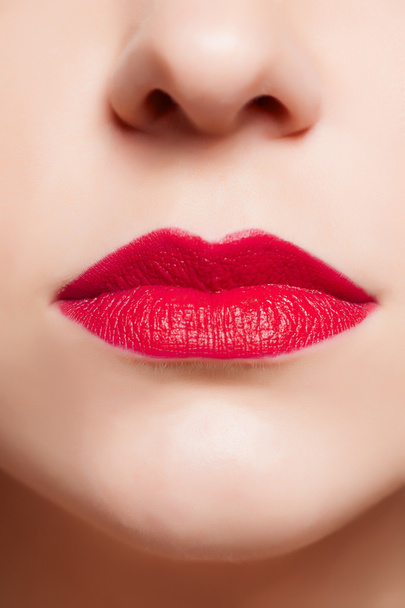 Red lips, close-up portrait - 写真・画像