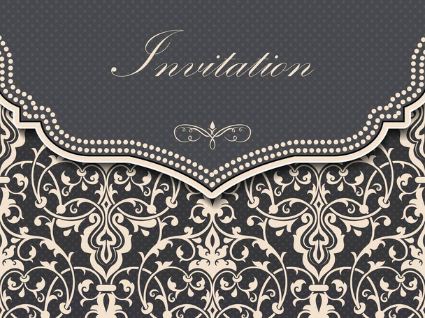 Wedding invitation and announcement card with vintage background artwork. Elegant ornate damask background. Elegant floral abstract ornament. Design template. - Vector, imagen