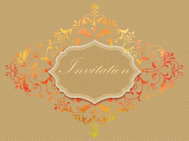 Vector invitation card with watercolor damask element on the light background. Arabesque style design. Elegant invitation or gift card. - Vektör, Görsel