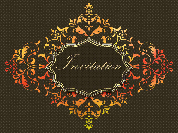 Vector invitation card with watercolor damask element on the dark background. Arabesque style design. Elegant invitation or gift card. - Вектор, зображення