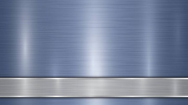 Háttér, amely egy kék fényes fémes felületből és egy vízszintesen csiszolt ezüstlemezből áll, amely alul helyezkedik el, fémszerkezettel, csillogással és barázdált élekkel - Vektor, kép
