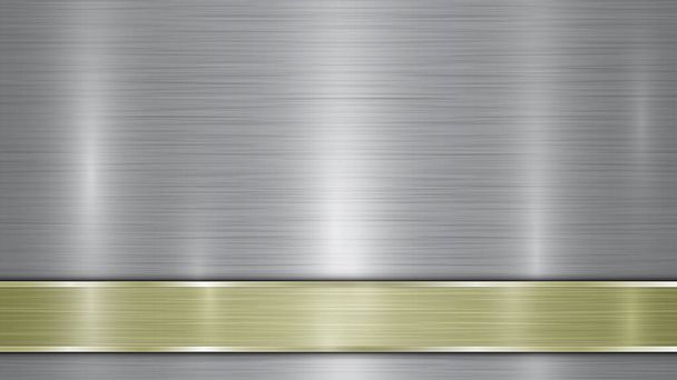 Background consisting of a silver shiny metallic surface and one horizontal polished golden plate located below, with a metal texture, glares and burnished edges - Vector, Image