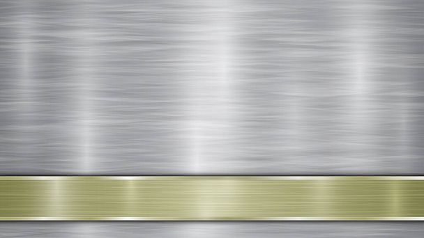 Fundo constituído por uma superfície metálica brilhante prateada e uma placa dourada polida horizontal localizada abaixo, com uma textura metálica, clarões e bordas polidas
 - Vetor, Imagem
