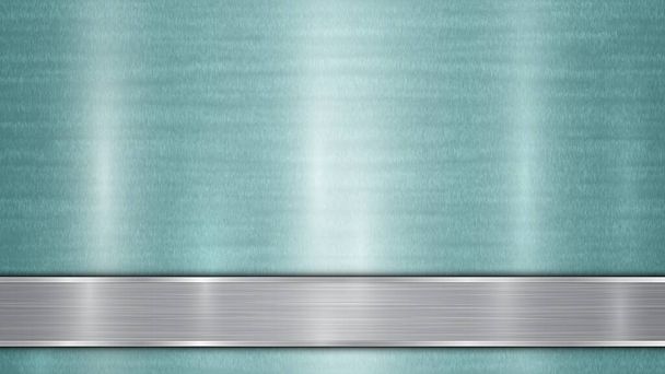 Fondo compuesto por una superficie metálica brillante de color azul claro y una placa de plata pulida horizontal situada debajo, con textura metálica, reflejos y bordes bruñidos
 - Vector, Imagen