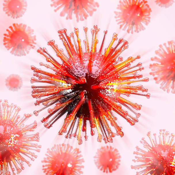 Virus rosso covid 19 doppio effetto di esposizione su uno sfondo rosa. Rendering 3D
 - Foto, immagini