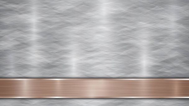 Fondo consistente en una superficie metálica brillante plateada y una placa de bronce pulido horizontal situada debajo, con una textura metálica, reflejos y bordes bruñidos
 - Vector, Imagen