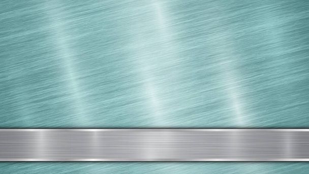 Hintergrund bestehend aus einer hellblau glänzenden metallischen Oberfläche und einer horizontalen polierten Silberplatte, die sich unten befindet, mit einer Metallstruktur, grellen Farben und polierten Kanten - Vektor, Bild