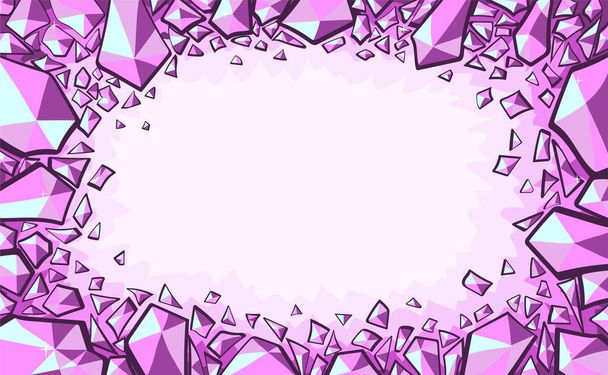 Κρυστάλλινη σπηλιά. Ροζ και μοβ κρύσταλλα ή πολύτιμους λίθους διακόσμηση. Όμορφο φόντο καρέ. Διακόσμηση διανυσματικής απεικόνισης - Διάνυσμα, εικόνα