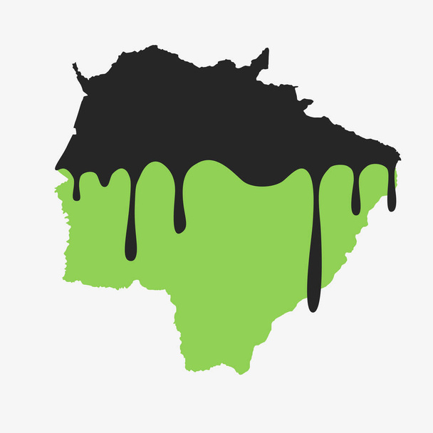 Χάρτης του Mato Grosso do Sul καλυμμένος με πετρέλαιο. Πετρελαϊκή ρύπανση στην πολιτεία της Βραζιλίας. Έννοια. - Διάνυσμα, εικόνα